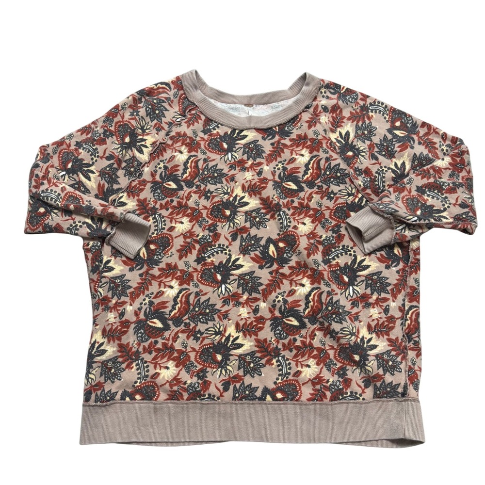 Free People Womens Floral Print Oversized Crew Neck Sweater Small Bohemian